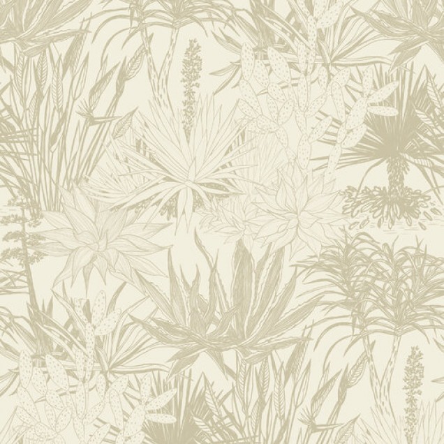 Tapet floral Succulents Beige, design modern cu plante, pentru decorarea peretilor