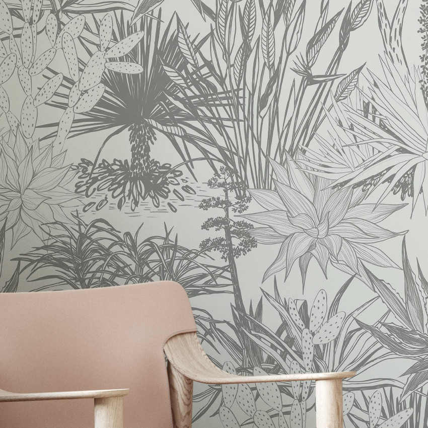 Tapet cu suculente teal pe roz, model floral fin, perfect pentru living, dormitor sau birou