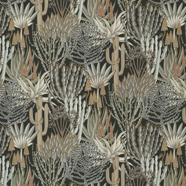 Tapet cu design floral inspirat din natura Africii, prezentand cactusi si euphorbia