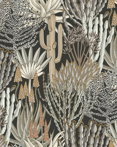 Tapet cu design floral inspirat din natura Africii, prezentand cactusi si euphorbia