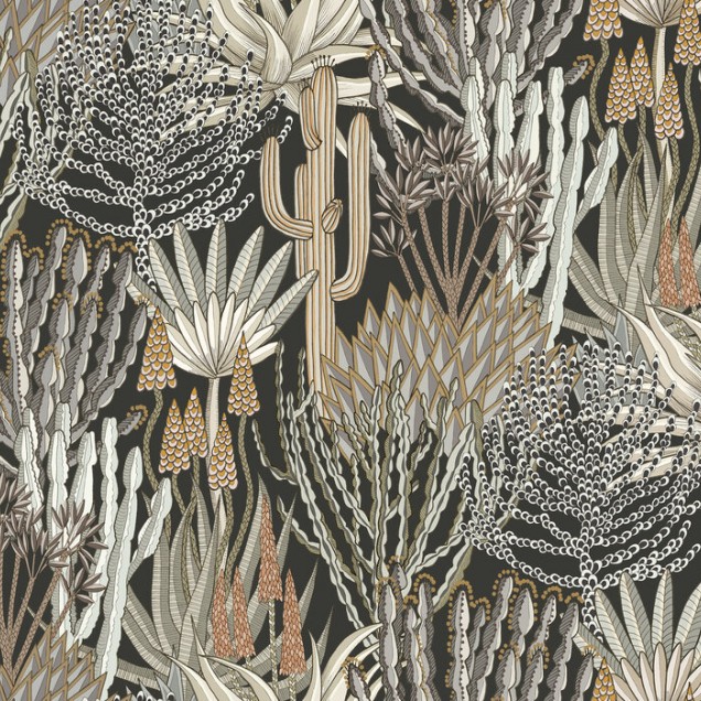 Tapet cu design floral inspirat din natura Africii, prezentand cactusi si euphorbia