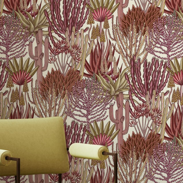 Wallpaper Euphorbia Forest, Sunrise, Photowall cu un design modern ce prezintă o pădure tropicală plină de plante suculente.