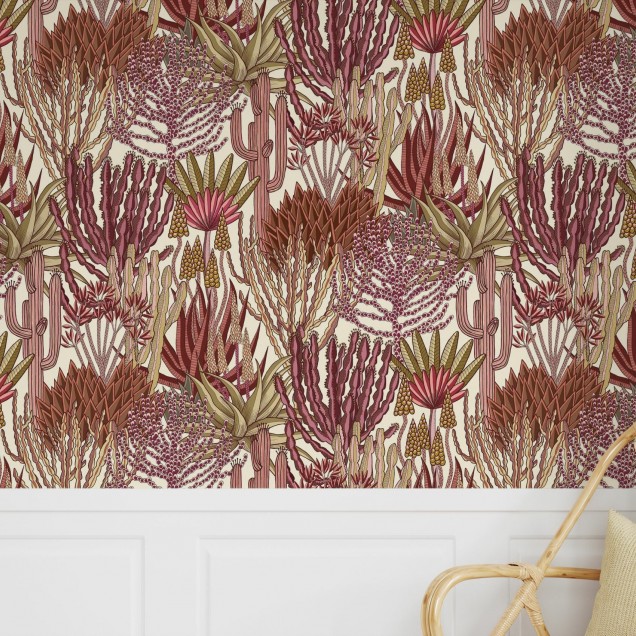 Wallpaper Euphorbia Forest, Sunrise, Photowall cu un design modern ce prezintă o pădure tropicală plină de plante suculente.