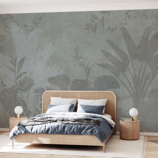 Tapet Pantanal Night, Ash, cu design minimalist inspirat din natura luxuriantă, perfect pentru o ambianță relaxantă și elegantă.