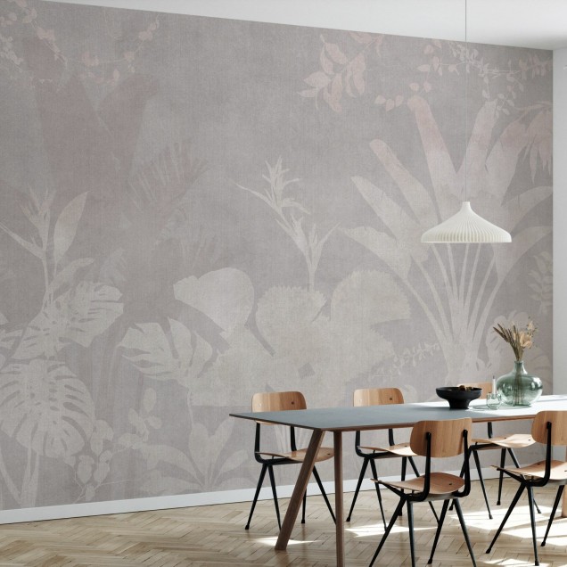 Tapet decorativ cu frunze, Pantanal Night, Beige Ash, cu design modern, minimalist, perfect pentru living, dormitor sau birou.