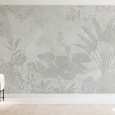 Pantanal Night, Light Ash -  de perete cu design minimalist cu frunze tropicale, tonuri de gri deschis, perfect pentru un ambient relaxant