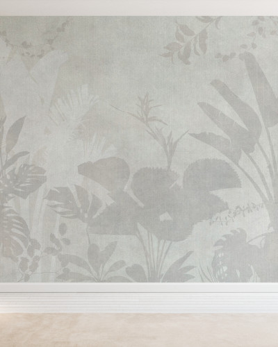 Pantanal Night, Light Ash -  de perete cu design minimalist cu frunze tropicale, tonuri de gri deschis, perfect pentru un ambient relaxant