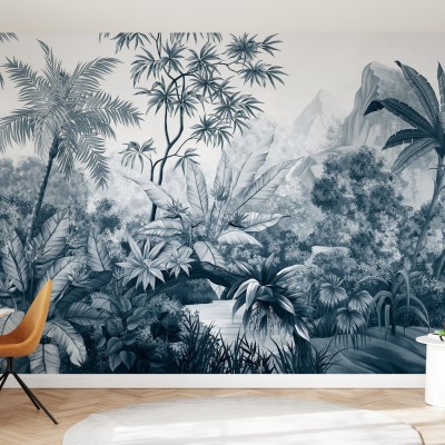 Tapet Jungle Dark Blue cu design exotic