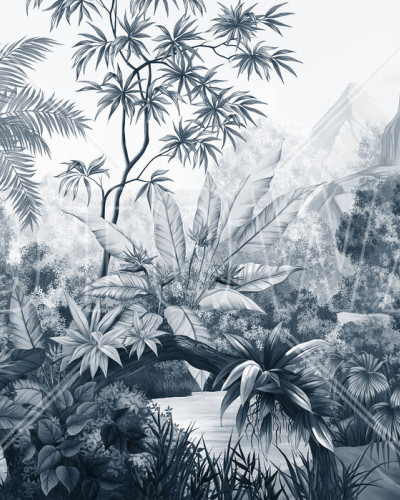 Tapet Jungle Dark Blue cu design exotic