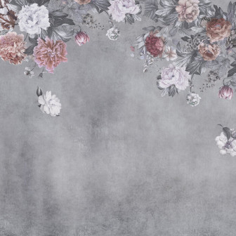 Vintage Flower Wall - Grey, Photowall