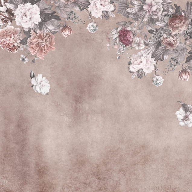 Fototapet floral vintage cu tonuri de roz