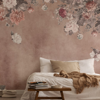 Fototapet floral vintage cu tonuri de roz