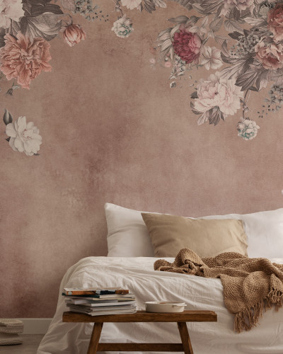 Fototapet floral vintage cu tonuri de roz
