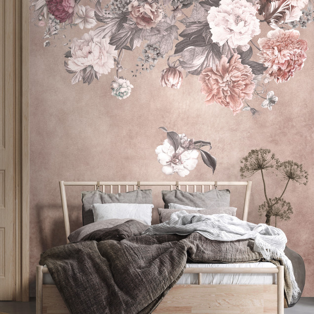 Fototapet floral vintage cu tonuri de roz