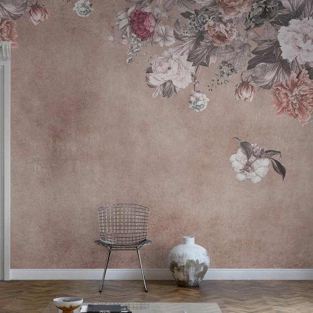 Fototapet floral vintage cu tonuri de roz
