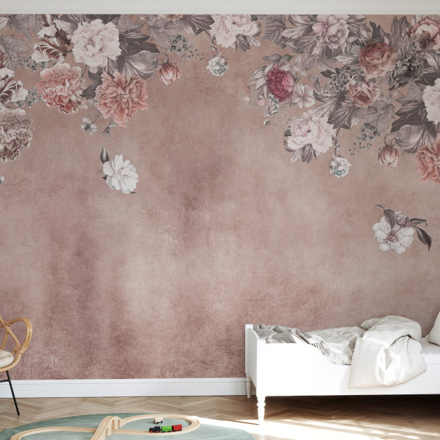 Fototapet floral vintage cu tonuri de roz