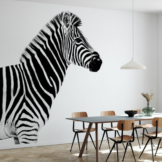 Tapet cu zebră în alb și negru, design minimalist, perfect pentru living, dormitor sau hol.
