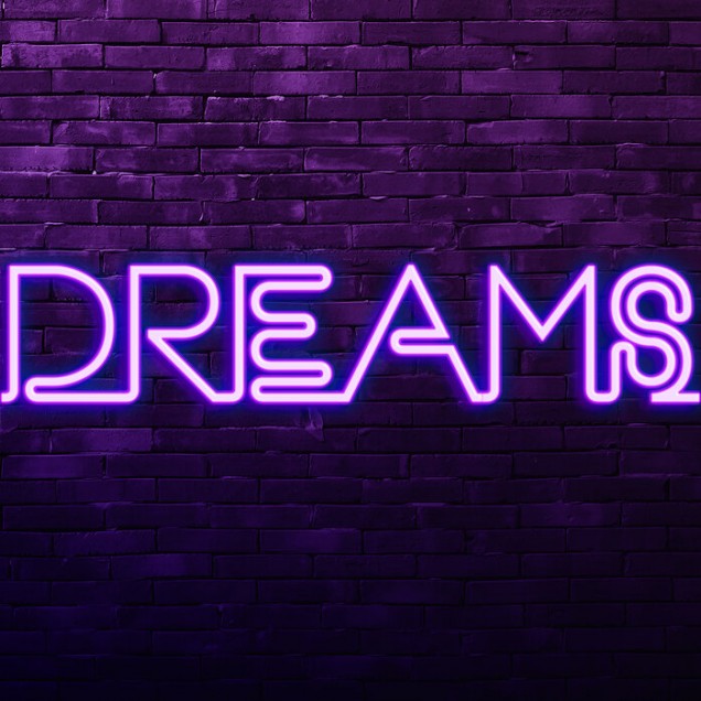 Tapet modern Urban Neon, Dreams, cu design inspirat de ziduri de cărămidă și o inscripție neon 