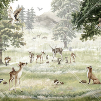 Fototapet cu animale din pădure într-o cameră de copii