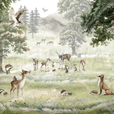 Fototapet cu animale din pădure într-o cameră de copii