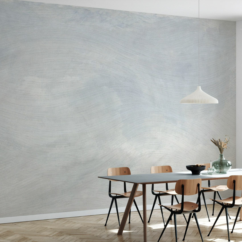Wallpaper cu un design abstract în nuanțe de albastru și verde, cu linii ondulate care amintesc de valuri. Un decor perfect pentru a crea o atmosferă zen în living.