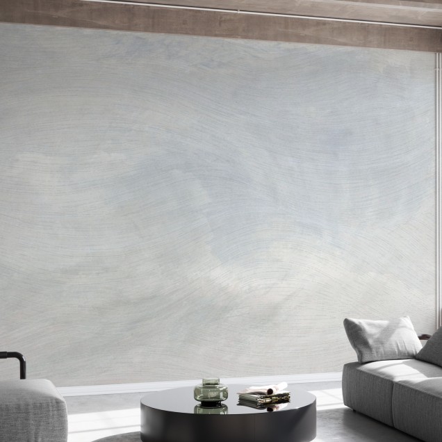Tapet cu design minimalist, cu linii curbe si tonuri de gri si alb