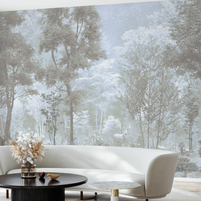 Tapet cu design modern si elegant, Woodland Snapshot, ce imbina armonios natura cu stilul contemporan, cu culori delicate si textura realista.