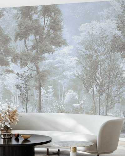Tapet cu design modern si elegant, Woodland Snapshot, ce imbina armonios natura cu stilul contemporan, cu culori delicate si textura realista.