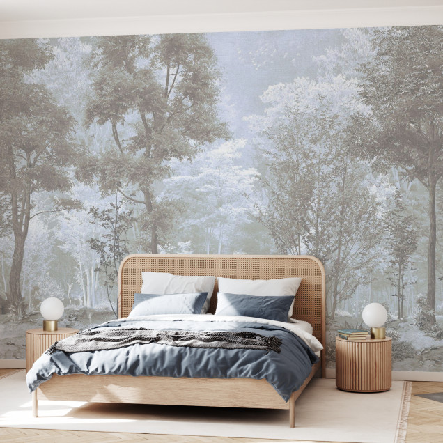 Tapet cu design modern si elegant, Woodland Snapshot, ce imbina armonios natura cu stilul contemporan, cu culori delicate si textura realista.