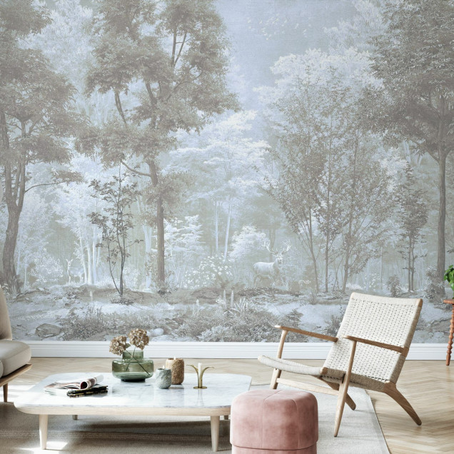 Tapet cu design modern si elegant, Woodland Snapshot, ce imbina armonios natura cu stilul contemporan, cu culori delicate si textura realista.