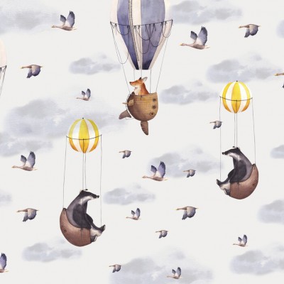 Wallpaper Balloon Flights ilustrat cu baloane cu aer cald si animale simpatice