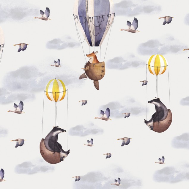 Wallpaper Balloon Flights ilustrat cu baloane cu aer cald si animale simpatice