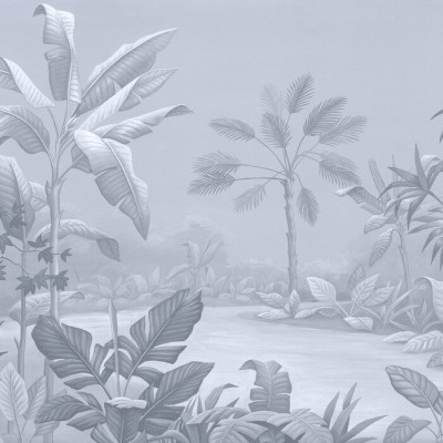 Promised Land, Soft Blue, un Promised Land, Soft Blue  cu design tropical delicat și un ton de albastru estompat, perfect pentru a crea o atmosferă calmă și relaxantă în orice cameră.