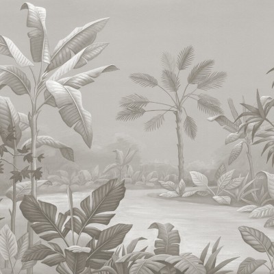 Tapet tropical Promised Land, Sepia, cu palmieri și plante, în nuanțe sepia