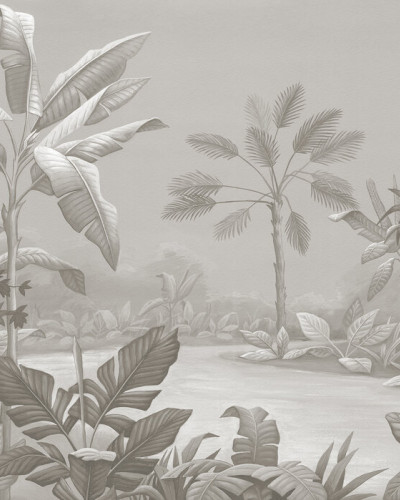 Tapet tropical Promised Land, Sepia, cu palmieri și plante, în nuanțe sepia