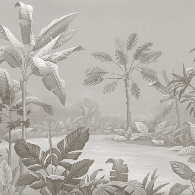 Tapet tropical Promised Land, Sepia, cu palmieri și plante, în nuanțe sepia