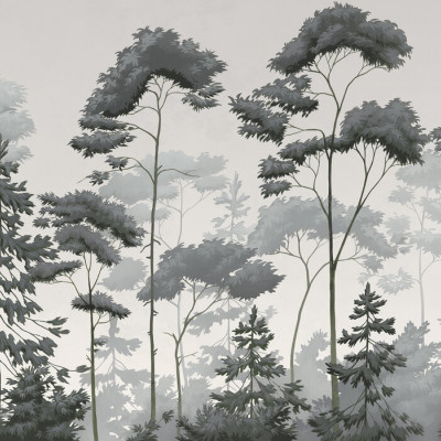 Fototapet cu pădure scandinavă în nuanțe de verde cenușă