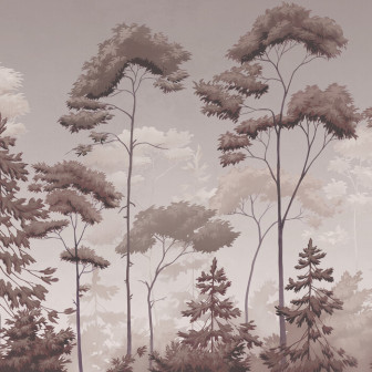 Fototapet cu o pădure scandinavă în tonuri de sepia roz