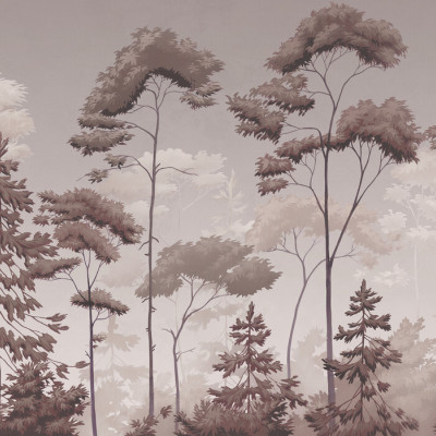 Fototapet cu o pădure scandinavă în tonuri de sepia roz
