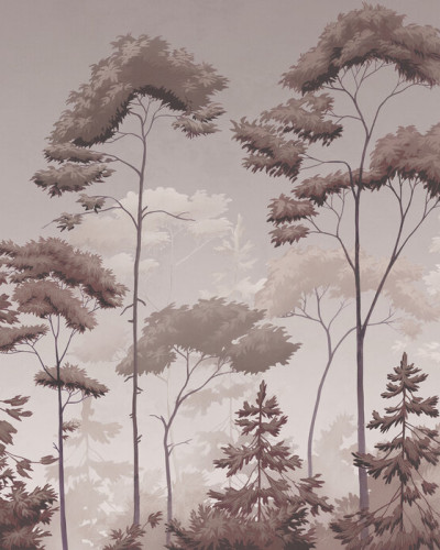 Fototapet cu o pădure scandinavă în tonuri de sepia roz