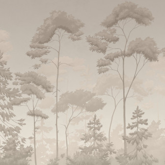 Fototapet cu pădure scandinavă în tonuri sepia, decor interior