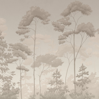Fototapet cu pădure scandinavă în tonuri sepia, decor interior