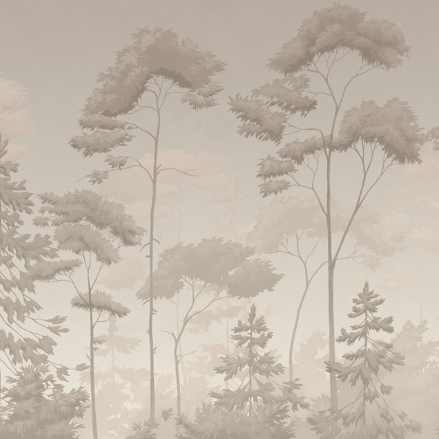 Fototapet cu pădure scandinavă în tonuri sepia, decor interior