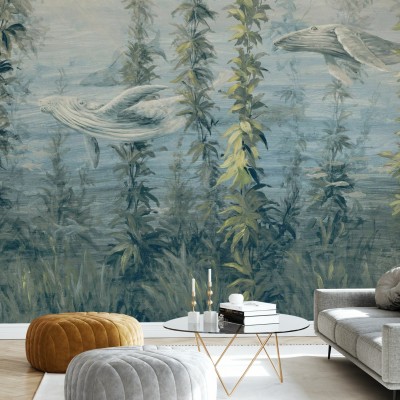 Fototapet cu balene într-un decor interior modern