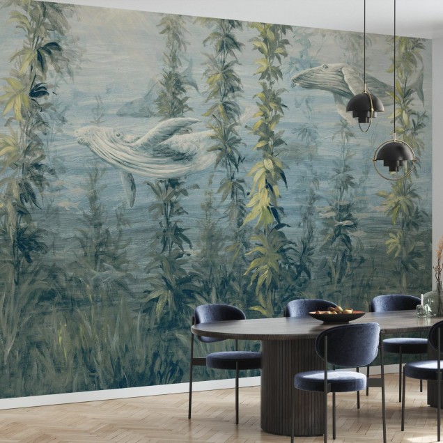 Fototapet cu balene într-un decor interior modern