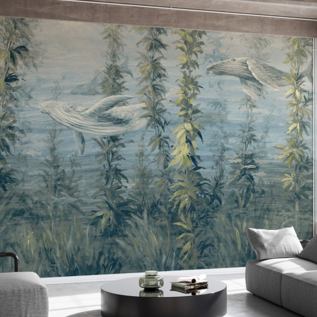Fototapet cu balene într-un decor interior modern