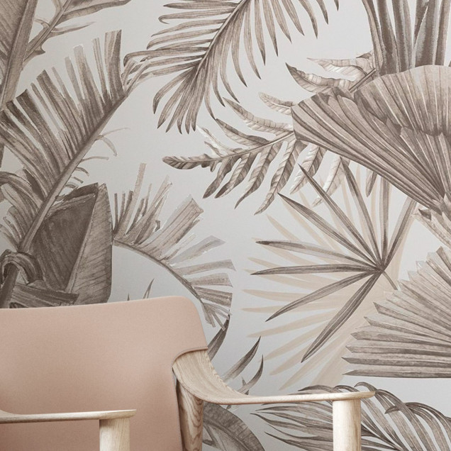 Fototapet cu design savana manaus sepia, cu frunze tropicale