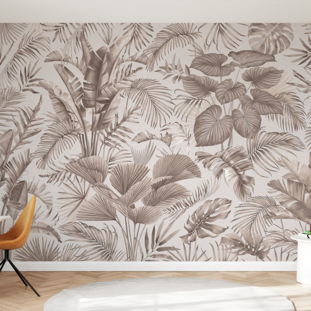 Fototapet cu design savana manaus sepia, cu frunze tropicale