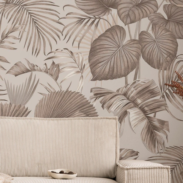 Fototapet cu design savana manaus sepia, cu frunze tropicale