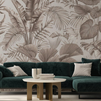 Fototapet cu design savana manaus sepia, cu frunze tropicale